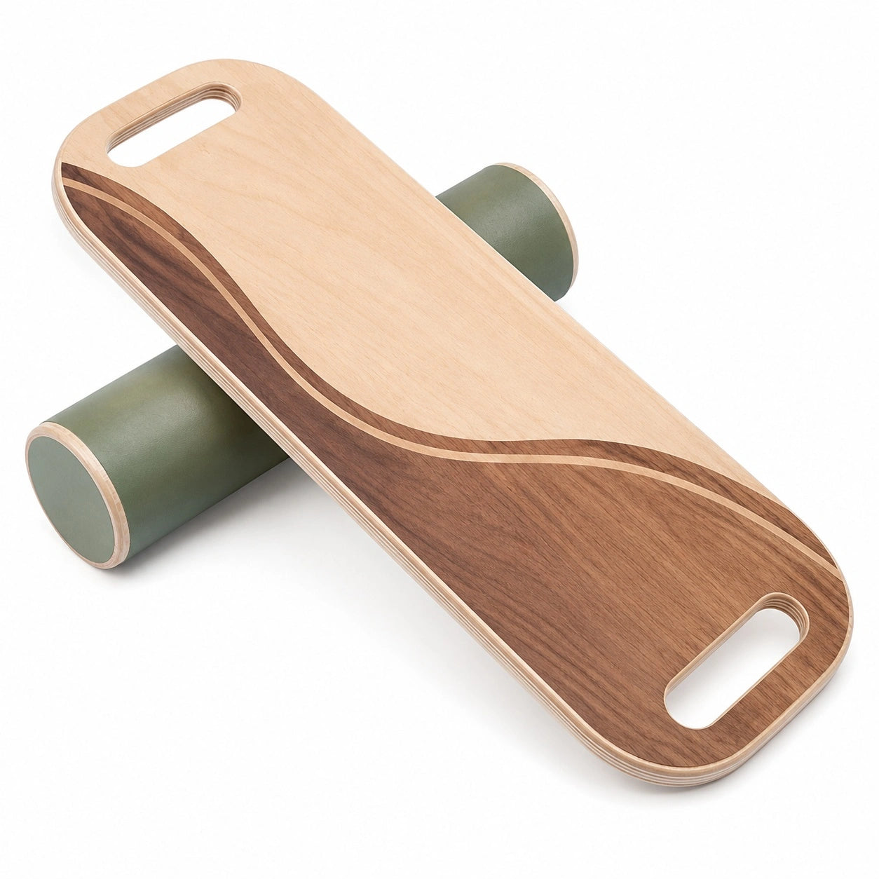 Holz Balance Board für Gleichgewichtstraining, Naturholz/Grün, 75x30 cm