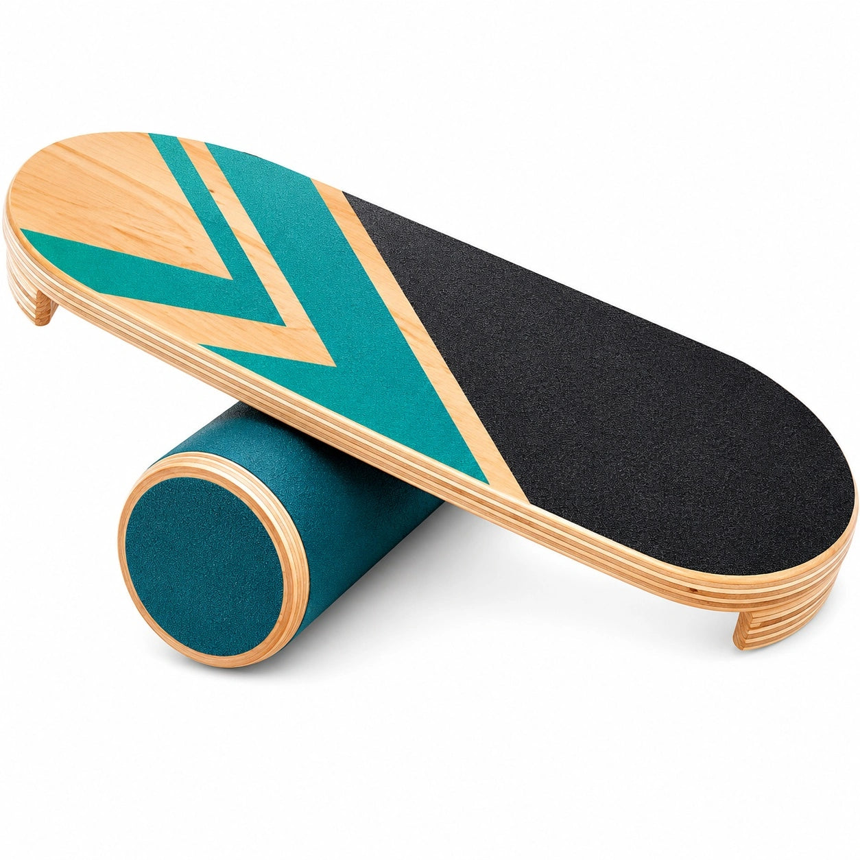 Balance Board mit Roller Holz/Türkis