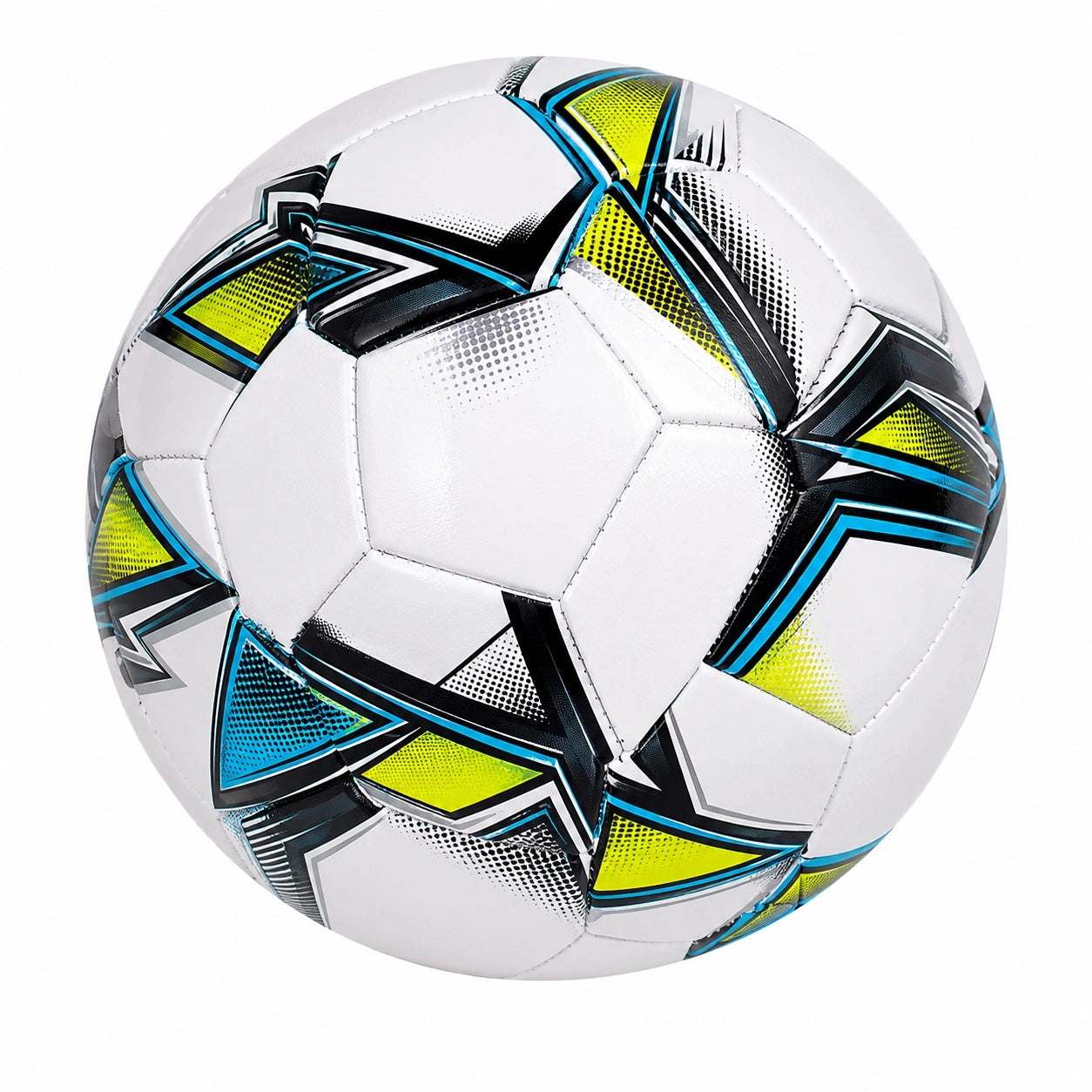 Fußball Weiß mit Blau-Gelben Mustern