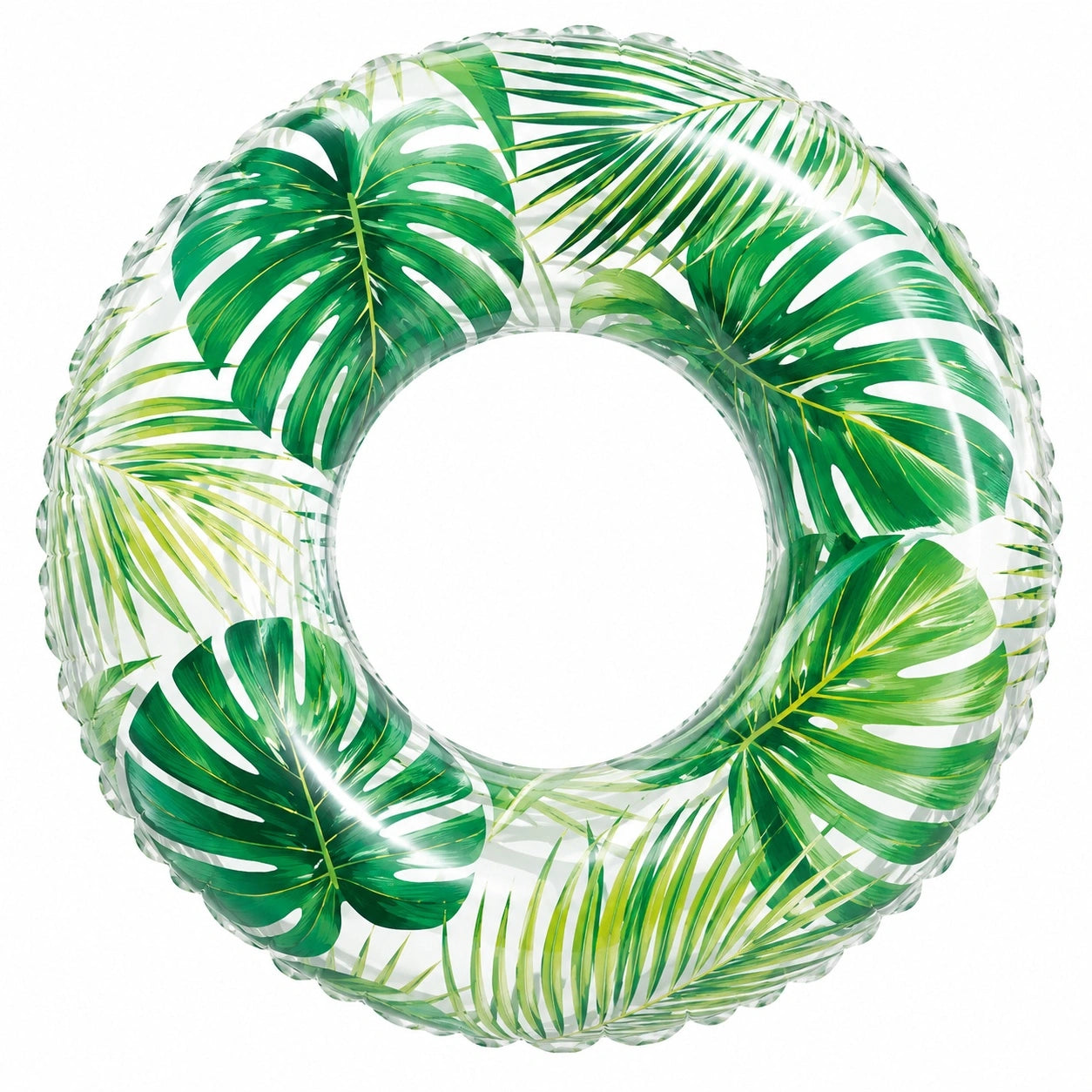 Aufblasbarer Schwimmring mit Palmenblättern, Grün/Transparent, 91cm