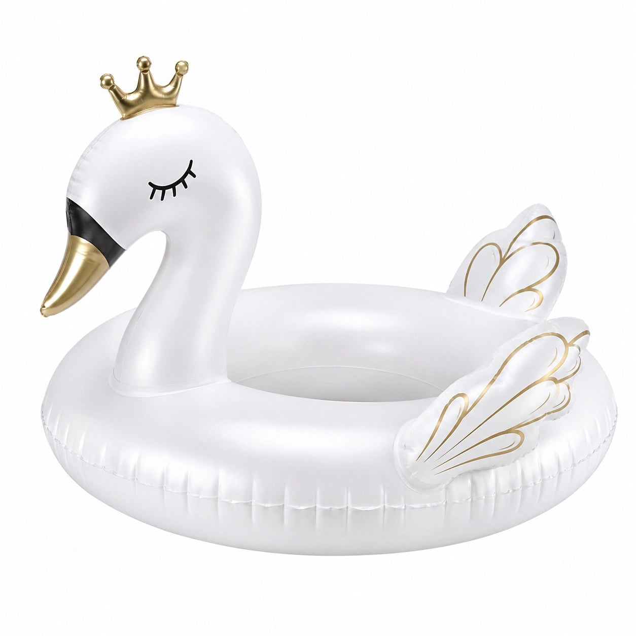 Aufblasbarer Schwan Schwimmring mit Krone Weiß und Gold